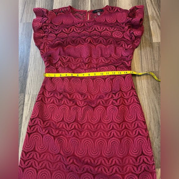Trina Turk Mai-Tai Ruffle-Sleeve Lace Sheath Dress, Cranberry SZ 8 - Picture 13 of 16
